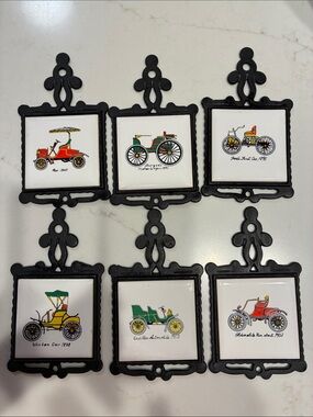 6 Vintage Homco Iron and Tile 6.5” Trivets
